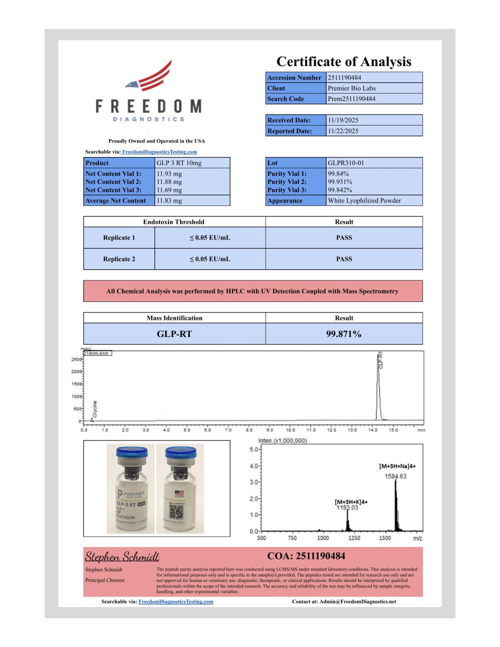 GLP-3 RT 10 COA batch 01